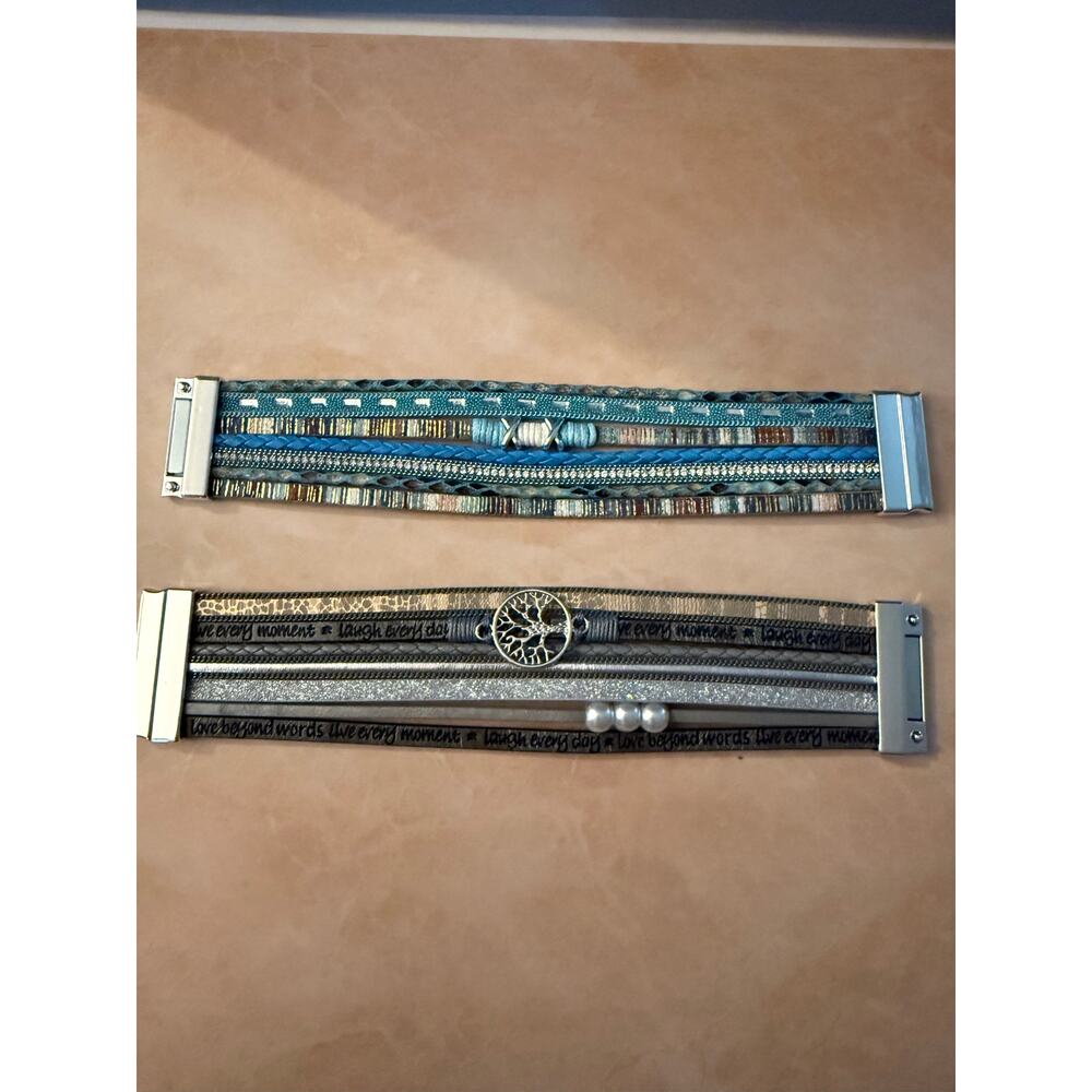 NWOT Leather & Metal Charm Magnetic Wrap Bracelet Bundle 2